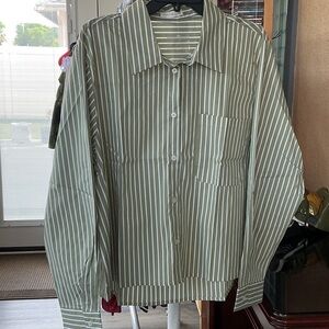 Active USA womans Olive Striped Shirt Jacket